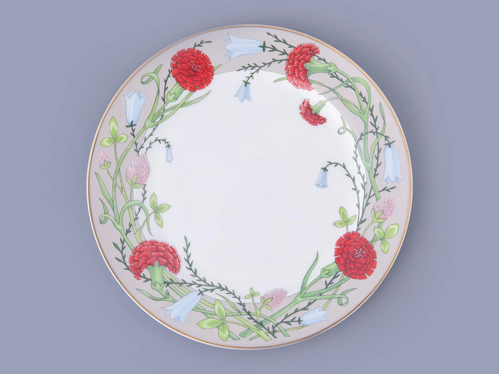 Тарелка плоская 200 мм, форма Стандартная-2, рисунок Сад Алисы светло-серый, арт 80.48573.00.1