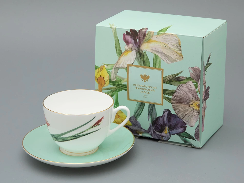 Чашка с блюдцем L’Art des Fleurs (Искусство цветов) в подарочной упаковке, форма Весенняя 2, рисунок Тигровый ирис, арт 81.33404.00.1