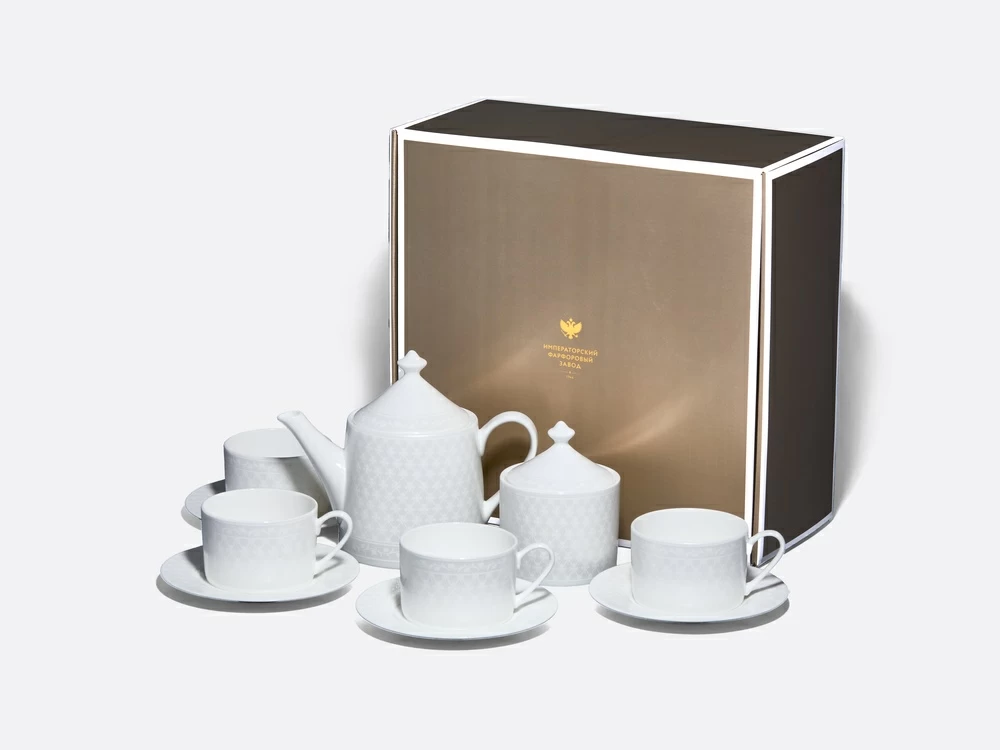 Сервиз чайный на 4 персоны 10 предметов в подарочной упаковке, форма Идиллия, рисунок Жемчужная сетка, арт. 81.34970.00.1