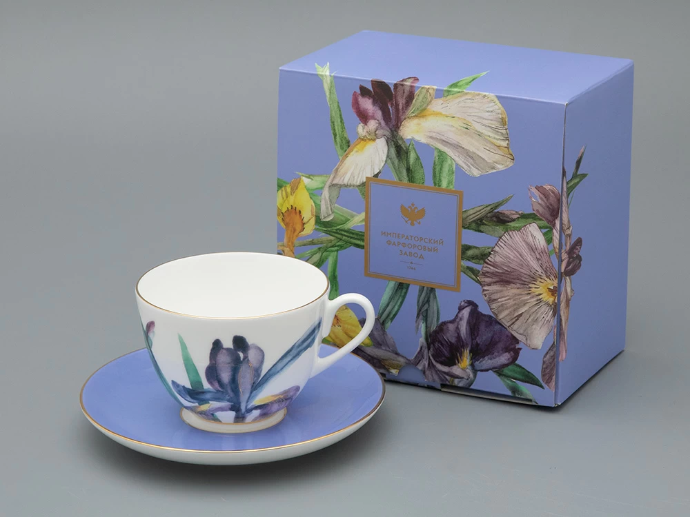 Чашка с блюдцем L’Art des Fleurs (Искусство цветов) в подарочной упаковке, форма Весенняя 2, рисунок Аметистовое пламя, арт 81.33403.00.1
